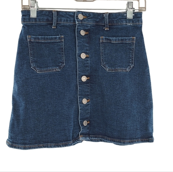 H & M Button Down Denim Skirt Girls Size 14Y Front‎ Pockets A Line - Picture 1 of 4